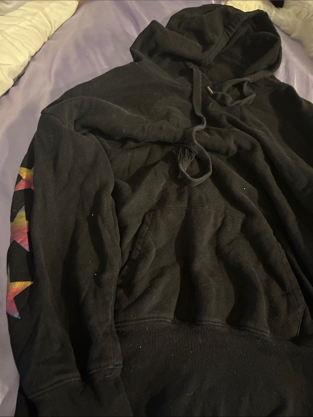 Sage Black Hoodie with Multicolor Geometric Sleeve Detail